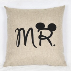 Dekoratif Kartun Mr Mrs Katun Linen Bantal Sofa Bantal Bantal untuk Rumah Kantor Hadiah Valentine Warna: Hitam Ukuran: 45*45 Cm Tidak Mengandung Core