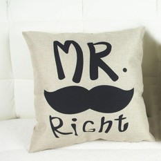 Decorative Mr Mrs Right Pillow Case, Cotton Linen Pillowcase, 18x18 Inci Cushion Covers untuk Rumah Kantor Warna: Hitam Ukuran: 45*45 Cm Tidak Mengandung Core-Intl