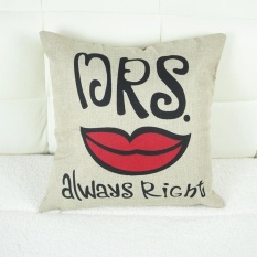 Decorative Mr Mrs Right Pillow Case, Cotton Linen Pillowcase, 18x18 Inci Cushion Covers untuk Rumah Kantor Warna: Merah Ukuran: 45*45 Cm Tidak Mengandung Core-Intl