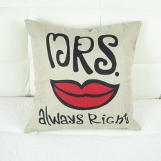 Decorative Mr Mrs Right Pillow Case, Cotton Linen Pillowcase, 18x18 Inci Cushion Covers untuk Rumah Kantor Warna: Merah Ukuran: 45*45 Cm Tidak Mengandung Core-Intl