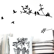 Dekoratif Sticker Kamar Tidur Wall Seni Klasik Hitam Removable Vinyl Burung Di Cabang Pohon Wall Decals-Intl