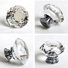 Bentuk Diamond Kristal Kaca Gagang Pintu Dapur Lemari Laci Tombol-Internasional