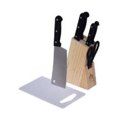 Dinemate Pisau dapur set / knife set stainless steel + talenan - 8 pcs Hitam / Pisau set