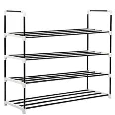 Diskon Rak Sepatu 4-Tier Shoe Rak Hitam Warna Organizer Penyimpanan Bench Penyangga untuk Pria Wanita Sepatu Lemari dengan rak Besi Memegang 20 Pasang. Seksi Shoe Rak dengan Empat Tingkatan Rak Logam & Mudah Dirakit Tanpa Alat.-Internasional