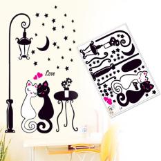 DIY Pasangan Kucing Lampu Jalan Mural Dinding Stiker Decals Kamar Tidur Dekorasi Rumah-Internasional