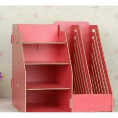 DIY Stationery Rack Rak Buku Kayu Rak Buku Portable A340 - Pink