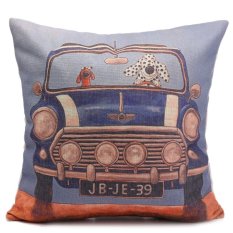 Anjing Bergambar Cushion Cover Car Seat Linen Campuran Lempar Bantal Dekorasi Rumah (Biru)