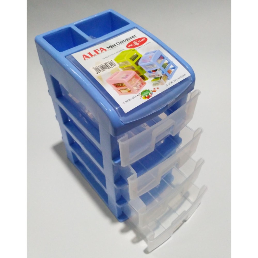 DOS Container Susun / Meja kantor 4 laci Plastik dengan penutup bagian atas 