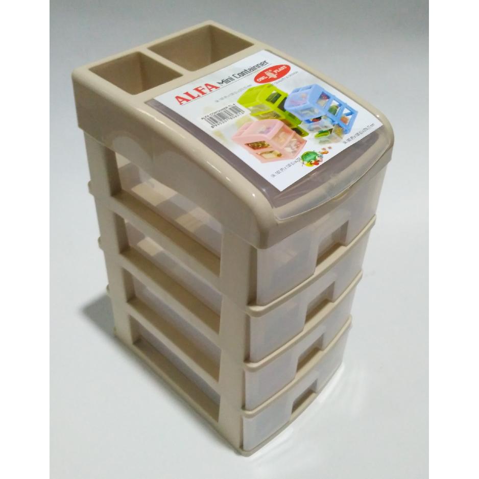 DOS Container Susun / Meja kantor 4 laci Plastik dengan penutup bagian atas 