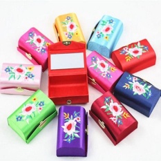 Double-Barreled Sutra Wanita Makeup Lipstick Case Holder Kotak Cermin-Intl