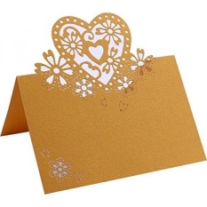 DriewWedding 100/Pack Pesta Pernikahan Meja Dekorasi Nama Tempat Kartu Nama, Love Heart Flower Laser Cut Desain Meja Anggur Kaca Cup Tempat Duduk Tamu Escort Nama Kartu Dekorasi (Emas) -Intl