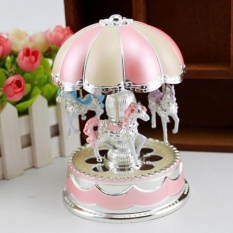 Eachgo Ulang Tahun Hadiah Natal Romantis Korsel Kotak Musik Merry-go-Round Box dengan Flash Light-Intl