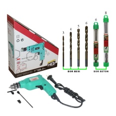 EELIC MEB-350HD -10MM Mesin Bor 350HD 10mm + Mata Bor Besi 3+4+5+6 Dan Mata Bor 6+8 Beton