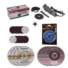 EELIC MEG-9500 Mesin Gerinda 220 Volt 570 Watt + 10 Pcs Amplas Velcro + 1 Pcs Mata Pisau Gerinda Diamond + 3 Pcs Mata Gerinda 6 Mm + 3Pcs Mata Gerinda 1 Inch