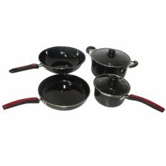EELIC WAP-G1831 COOKWARE SET COOKING SET ALAT PANCI MASAK SATU SET 6 PCS ( 1 WOK=30 CM + 1 WOK=26 CM + PANCI KECIL =18CM + PANCI BESAR = 24 CM + 2 PCS TUTUP KACA PANCI )Wajan Penggorengan Serbaguna Wok Anti Lengket