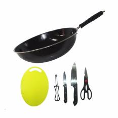 EELIC WAP-Q30CM MIX2 PANCI GORENG SERBAGUNA WAJAN WOK PENGGORENGAN SERBAGUNA 30 CM + SET 2 PCS PISAU + 1 PCS GUNTING + 1 PCS ALAT KUPAS BUAH + 1 PCS PAPAN POTONG PLASTIK