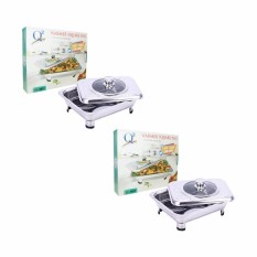 EELIC WAS-Q8822 2 PCS WARMER SQUARE PAN PANCI KOTAK PENGHANGAT WADAH SAJI PRASMANAN PANCI PRASMANAN NAMPAN SAJI STAINLESS STEEL PENUTUP KACA TEMPAT MAKANAN