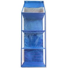 Eigia Hanging Helmet Organizer Rak Helm Gantung Lemari Bag Penyimpanan Sepatu Sandal Tas Aksesoris Bebas Debu Teratur Rapi Multifungsi Unik Bahan HHO Sekat Triplek Dilapisi Mika Penutup Transparan Tahan Air Terdapat 3 Susun Plus 1 Ruang Kecil - Biru Muda