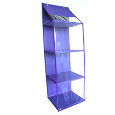 Eigia Hanging Helmet Organizer Rak Helm Gantung Lemari Bag Penyimpanan Sepatu Sandal Tas Aksesoris Bebas Debu Teratur Rapi Multifungsi Unik Bahan HHO Sekat Triplek Dilapisi Mika Penutup Transparan Tahan Air Terdapat 3 Susun Plus 1 Ruang Kecil Palin - Ungu