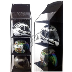 EMWE Hanging Helmet Organizer Rak Helm Gantung HHO Lemari Bag organizer Penyimpanan Sepatu Sandal Tas Boneka Aksesoris Multifungsi Sekat Triplek 3 Susun - BLACK