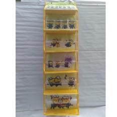 EMWE HBO Rak Tas Gantung Terbuka Tanpa Resleting Karakter Kartun lucu Hanging Bag Organizer NO Zipper 6 susun aksesoris Boneka MINION - Kuning