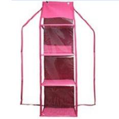 EMWE HHOZ Hanging Helmet Organizer Rak Helm Gantung Resleting Lemari Bag organizer Penyimpanan Sepatu Sandal Tas Boneka Aksesoris Multifungsi Sekat Triplek 3 Susun - Hot Pink