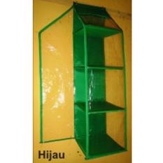 EMWE HHOZ Hanging Helmet Organizer Rak Helm Gantung Resleting Lemari Bag organizer Penyimpanan Sepatu Sandal Tas Boneka Aksesoris Multifungsi Sekat Triplek 3 Susun - Dark Green