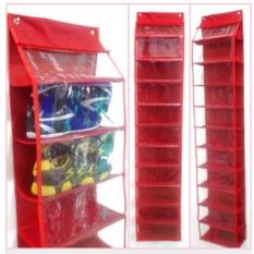 EMWE HSO Rak Sepatu Gantung Terbuka Tanpa resleting Hanging shoes Organizer NO zipper 11 sekat shoe case sandal - Merah