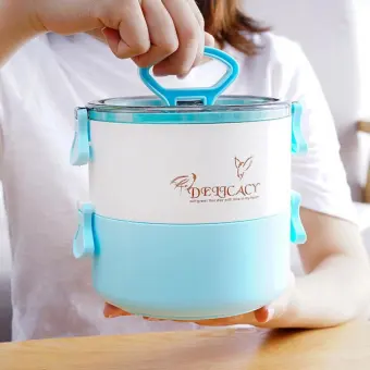 EsoGoal Portable 2 Lapis Plastik Lunch Box Thermal Terisolasi Sealed Kotak Makan Acak Warna-Intl