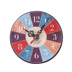 European Style Retro Fashion Clock Round Imitation Wood Small Alarm Clock - J - intl
