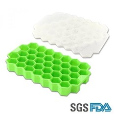 EVINIS Honeycomb Silicone Ice Cube Tray Ice Lolly Cream Maker Form DIY Pops Mould Popsicle Molds Yogurt Ice Box Fridge Frozen Treats Freezer Ice Cream Tools-37 Holes Geometric Ice Cube Maker (Green)