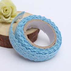 Kain Renda Washi Tape Pita Perekat Hiasan Katun Lusuh Chic Pastel Blue-Intl