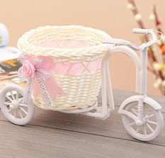 Fang Fang Bowknote Big Wheel Round Keranjang Rotan Mengapung Bunga Vas Pot Bunga Wadah (Pink)-Intl