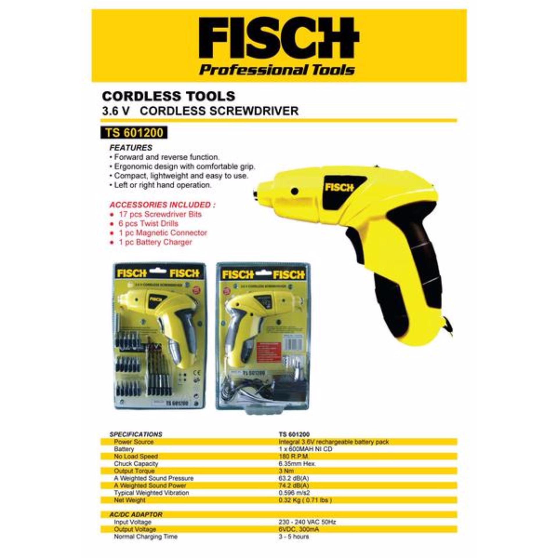 FISCH Mesin Bor Obeng Baterai Cordless Screwdriver TS601200 - Kuning  