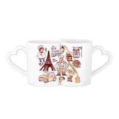 Food Cooker France Eiffel Tower National Flag Architecture Custom Landscape Illustration Pattern Lovers' Mug Lover Mugs Set White Pottery Ceramic Cup Milk Coffee Cup with Handles
