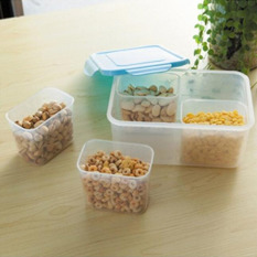 Empat Tabel Tertutup Rak Kulkas Plastik Makanan Penyimpanan Kontainer Kotak Kesegaran Dapur Persediaan (biru) 22,5X16x10,2 Cm-Internasional