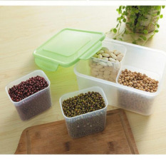Empat Grid Tertutup Rak Kulkas Plastik Kotak Penyimpanan Makanan Kotak Wadah Pelestarian Dapur Persediaan (Hijau) 22.5X16X10.2 Cm-Intl