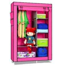 Fthree Cloth Rack With Cover Rak Baju Multifungsi ( Lemari Kain Non Woven ) Pink