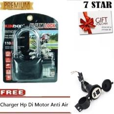 Gembok Kinbar Anti Maling Gembok Alarm RING PANJANG ORIGINAL 100% Suara Mantap + Gratis Charger Hp Di Motor Anti Air