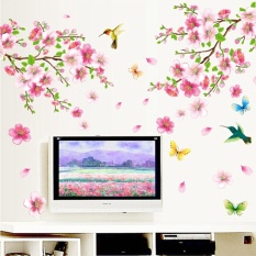 Gethome Peach Blossom Flower Bird Removable Wall Sticker TV Sofa Wall Decor Art - intl