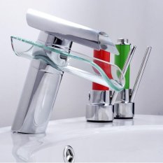 Air Terjun Kaca Baskom Wastafel Kamar Mandi Ruang Cuci Mixer Ketuk Chrome Satu Tuas-Internasional