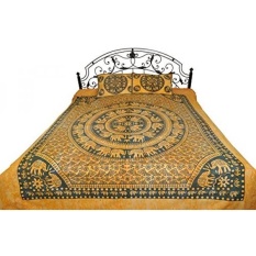 GPL/Batik Dicelup Bedsheet dari Pilkhuwa dengan Printed Mandala Gajah-Murni dengan Cuci Bantal- Warna Mediterranea Warna Biru/kapal dari AMERIKA SERIKAT-Intl