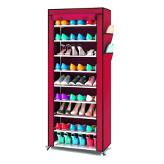 Grosir Station Rak Sepatu Portable 10 Susun / Shoe Rack With Dust Cover - Claret