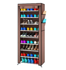 Grosir Station Rak Sepatu Portable 10 Susun / shoe rack with dust cover - Coklat