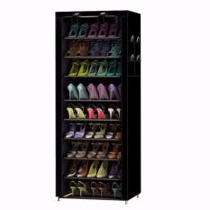 Grosir Station Rak Sepatu Portable 10 Susun / Shoe Rack With Dust Cover - Hitam