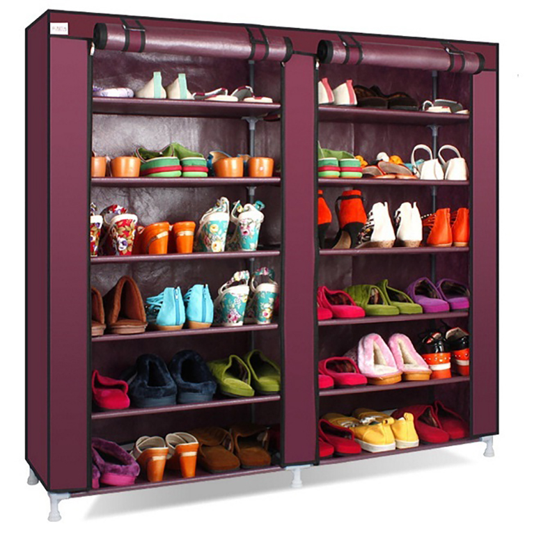 Grosir Station Shoe Rack 12 Layers with Dust Cover / Rak Sepatu - Claret