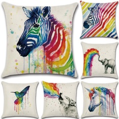 GZ New Set 6 Baru Living Rainbow Hewan Zebra Painting Throw Case Bantal Sofa Sarung Bantal Linen Katun 45 Cm * 45 Cm-Intl