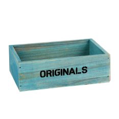 Handmade Rustic Penyimpanan Antik Vintage Kotak Kayu/Peti Trugs (Biru)-Intl