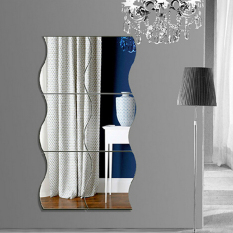 HengSong 6 Buah 3D Gelombang Akrilik Cermin Wall Sticker Perak