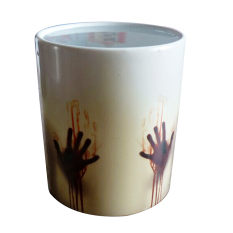 HengSong Sihir Warna Berubah Cangkir Mug Ajaib Cangkir Kopi Panas Sensitif Pencetakan With Tangan Berdarah Hitam And Putih-Internasional